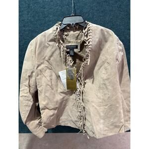 Dialogue QVC 100% Leather Washable Suede Fringe Jacket Women's L Tan NWT
